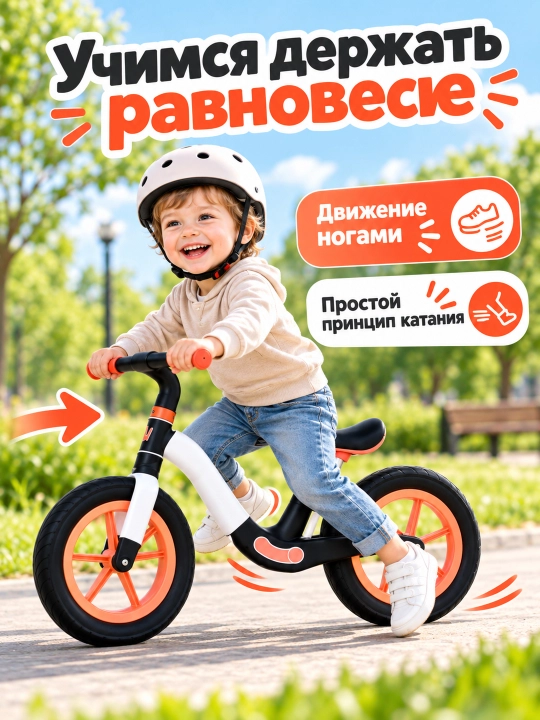 Детский беговел без педалей, двухколесный, низкая рама, широкое сиденье для дома и улицы - 