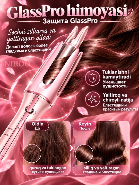 Jingalak va lokonlar uchun avtomatik ployka stayler, multistayler,Glass pro qoplamali 25mm