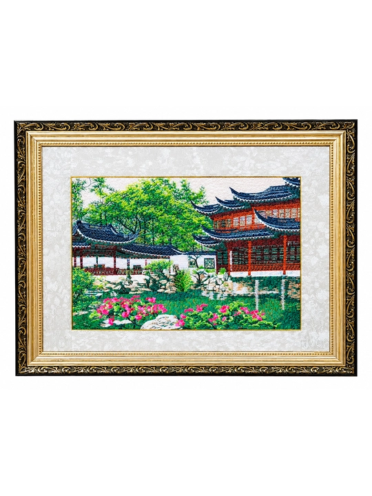 Xitoy ipak kashtasi — Suzhou uslubidagi dekorativ kartina, ramkada - 
