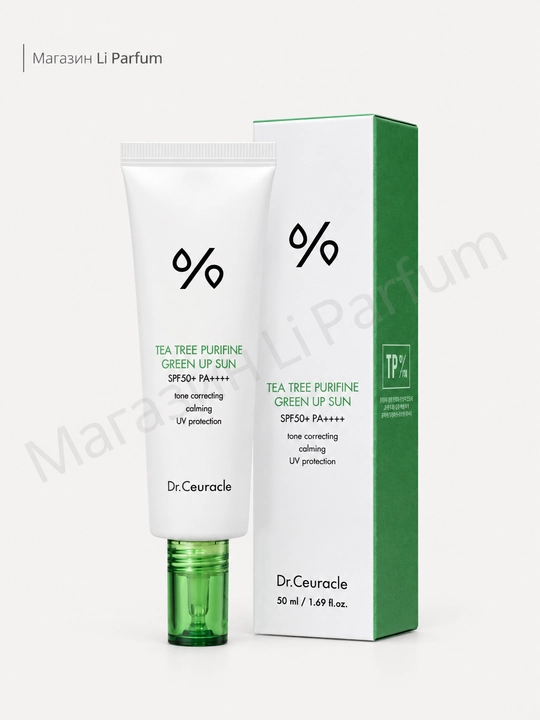 Qizarishga moyil teri uchun Dr.Ceuracle Tea Tree Purifine quyoshdan himoyalsh kremi SPF50+
