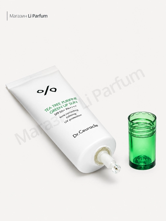 Qizarishga moyil teri uchun Dr.Ceuracle Tea Tree Purifine quyoshdan himoyalsh kremi SPF50+