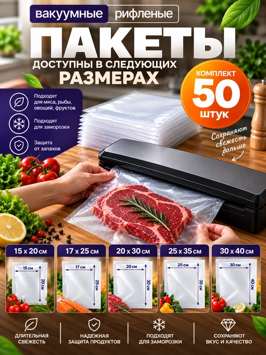 Вакуумные пакеты для продуктов, вакуумные пакеты, пакеты для вакууматора, рифленые