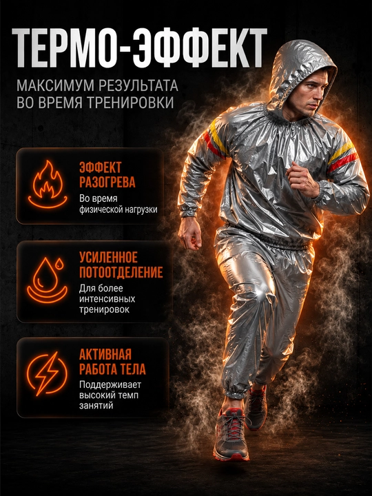 Термокостюм сауна с капюшоном для тренировок, унисекс, PVC S–4XL