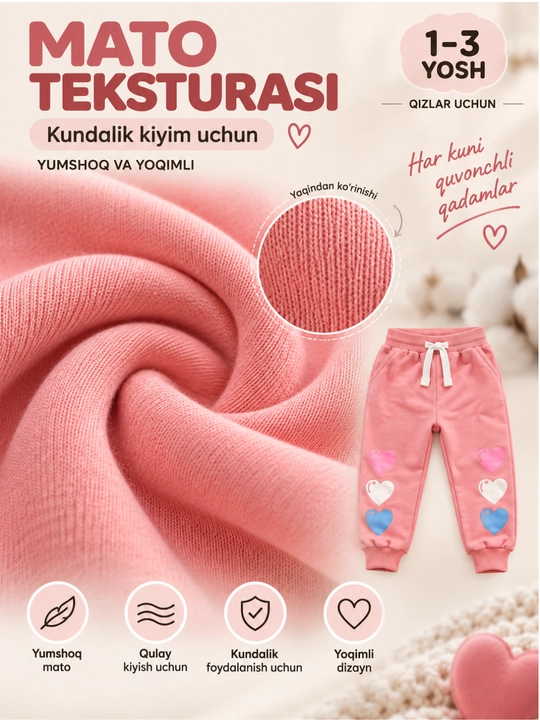 O'g'il va qiz bolalar uchun sport shimi triko, manjetli kiyim HAPPY TIME kiyim