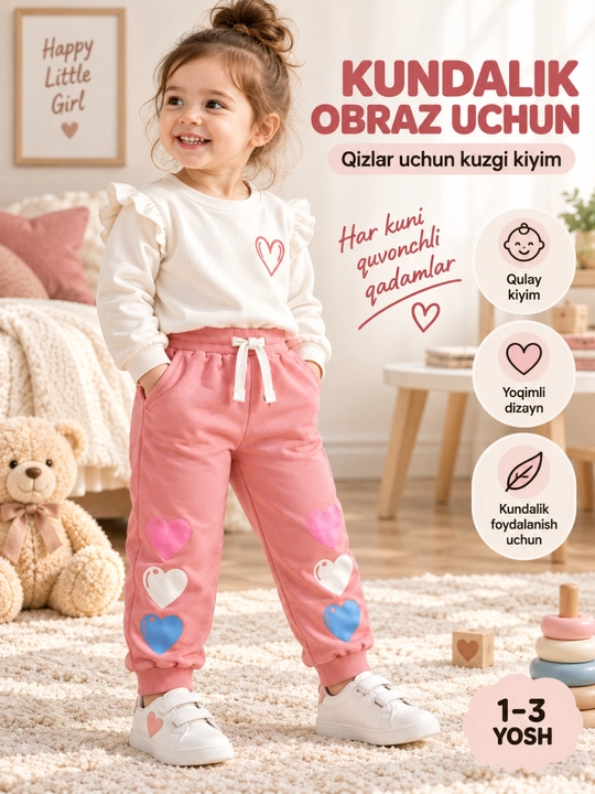 O'g'il va qiz bolalar uchun sport shimi triko, manjetli kiyim HAPPY TIME kiyim