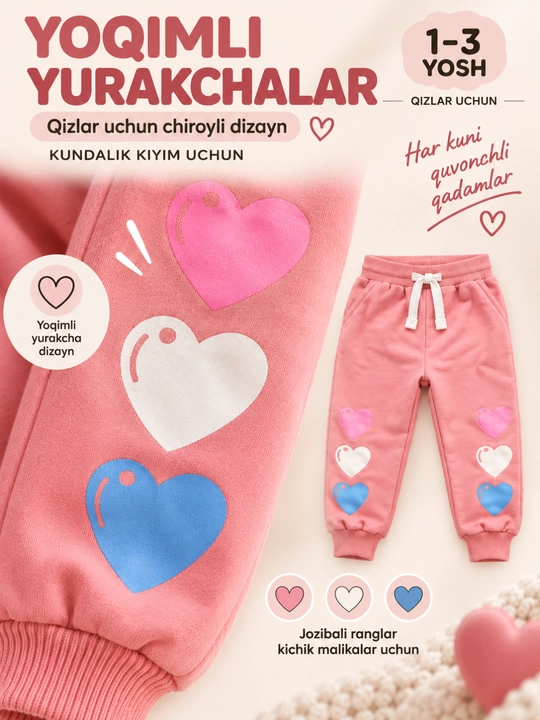 O'g'il va qiz bolalar uchun sport shimi triko, manjetli kiyim HAPPY TIME kiyim
