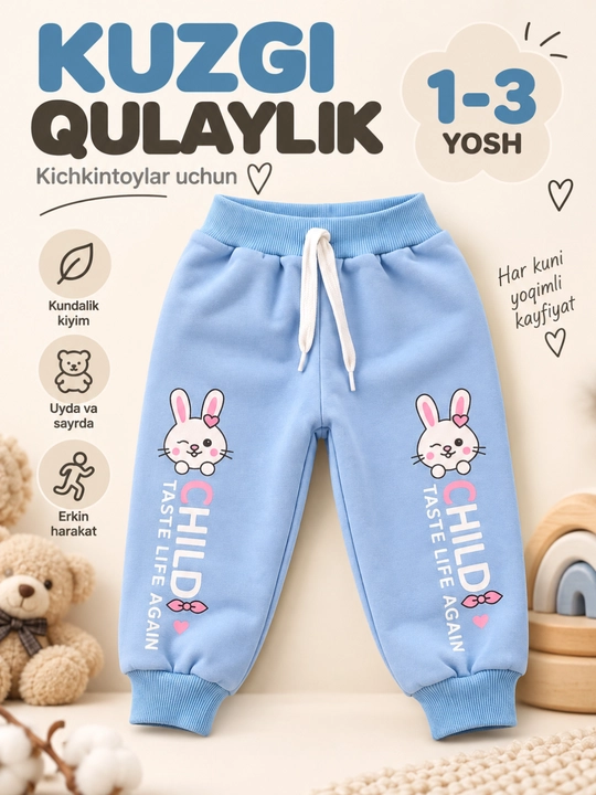 O'g'il va qiz bolalar uchun sport shimi triko, manjetli kiyim HAPPY TIME kiyim