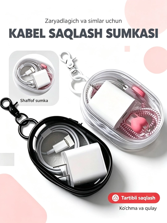 Shaffof mini sumkalar 2 dona, fermuarli, zargarlik uchun - 