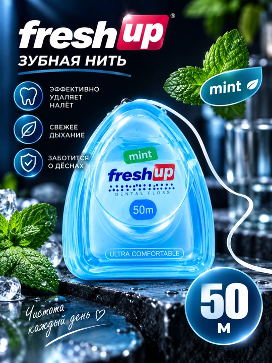 Tish ipi 50 m yalpiz ta’mli Fresh Up, tish oralig‘ini tozalash uchun floss - 