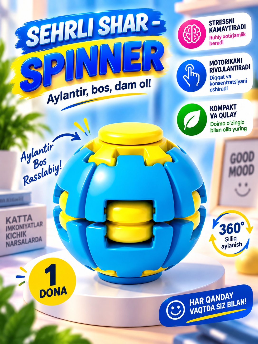 Antistress o‘yinchoq, spinner, ko‘zli mantilar, yumshoq "Pishloq" skvishi, kubik