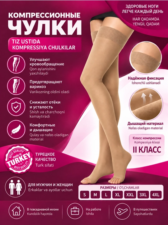 Ochiq barmoqli kompression (varikozga qarshi) chulkilar II klass LR-06 - 