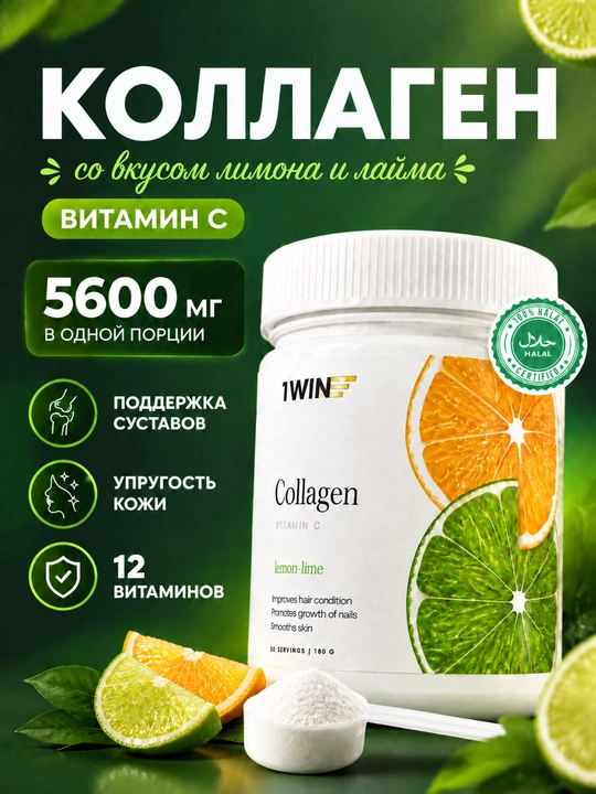Коллаген + Витамин C 1WIN, пептидный порошок и капсулы, для кожи, суставов, волос и ногтей - 