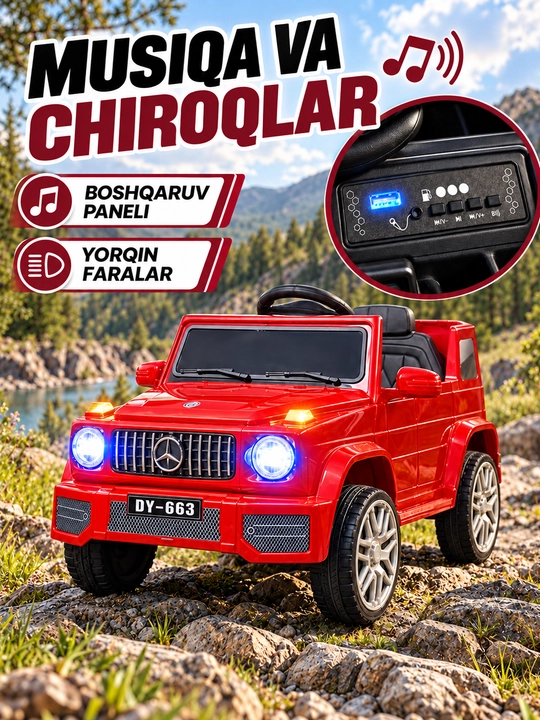 12V 4x390 kuchlanishli, to‘liq uzatmali, APP+pultli, EVA g‘ildirakli bolalar elektromobili