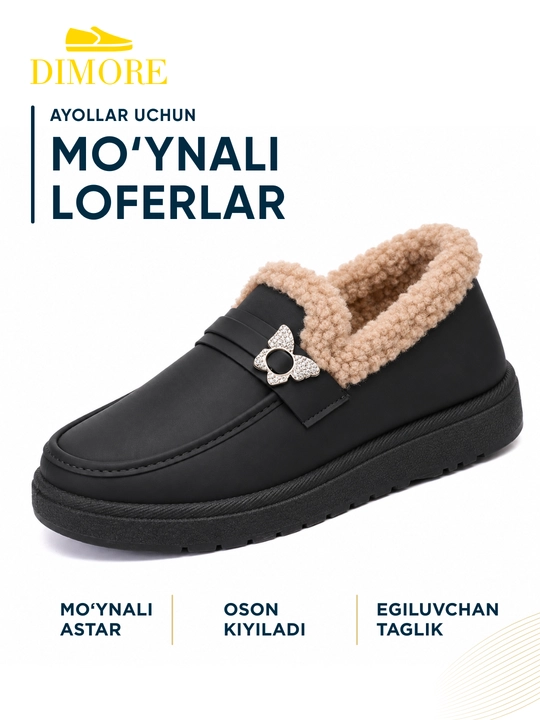 Ayollar loferlari, issiq, DIMORE WarmBloom, mo‘ynali ayollar qishki poyabzali, 36-41