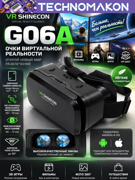 Виртуальные очки VR Shinecon G06A, виртуальной реальности - 