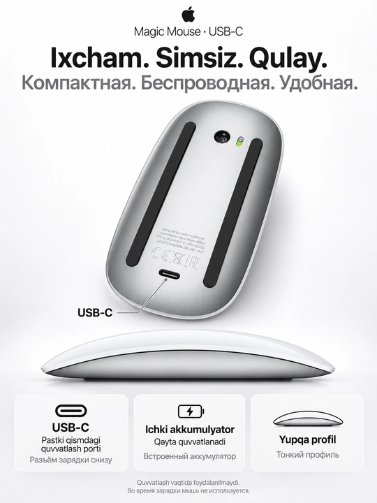 Simsiz sichqoncha Apple Magic Mouse Multi-Touch surface (USB-C), original, kafolatli