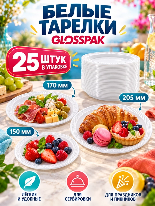 Bir martalik plastik tarelkalar 25 dona - 