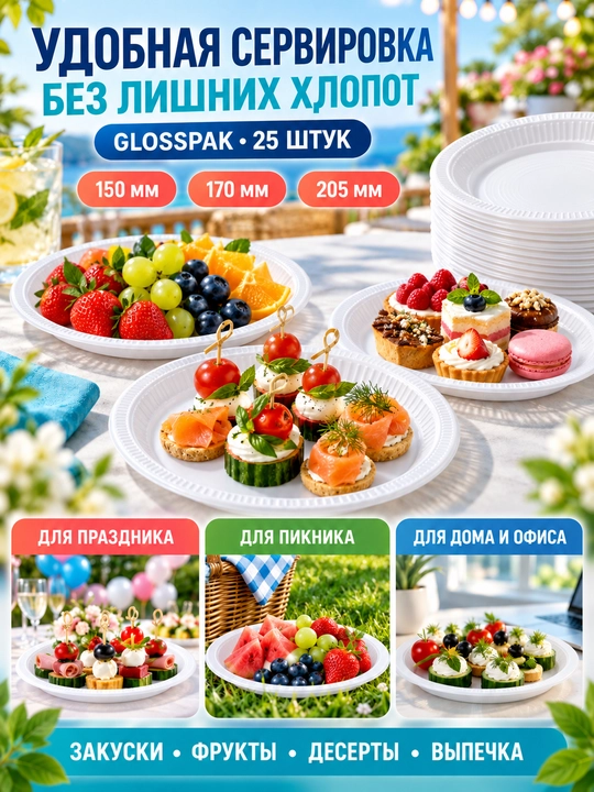 Bir martalik plastik tarelkalar 25 dona