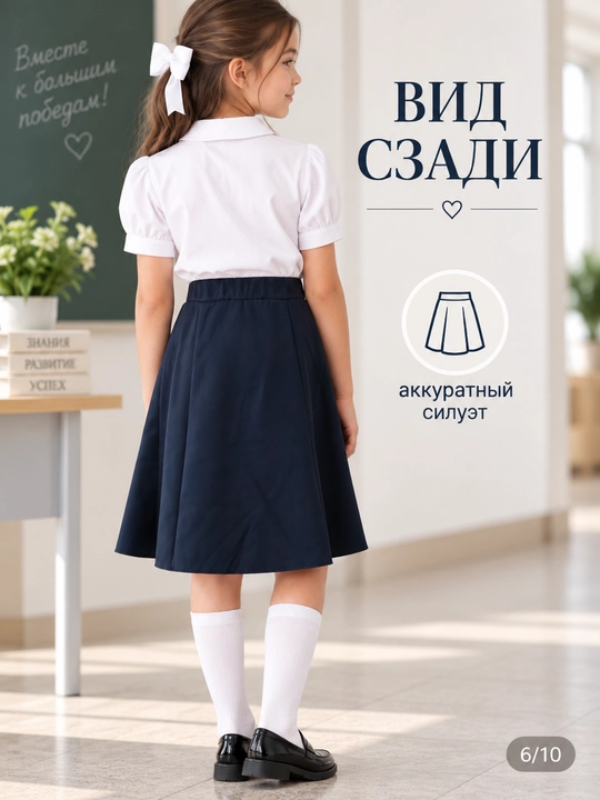 Юбка школьная для девочки в складку синяя плиссированная на резинке с подвеской