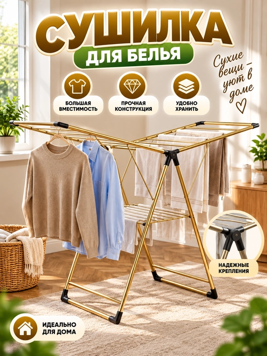 Сушилка для белья напольная складная металлическая для одежды - 