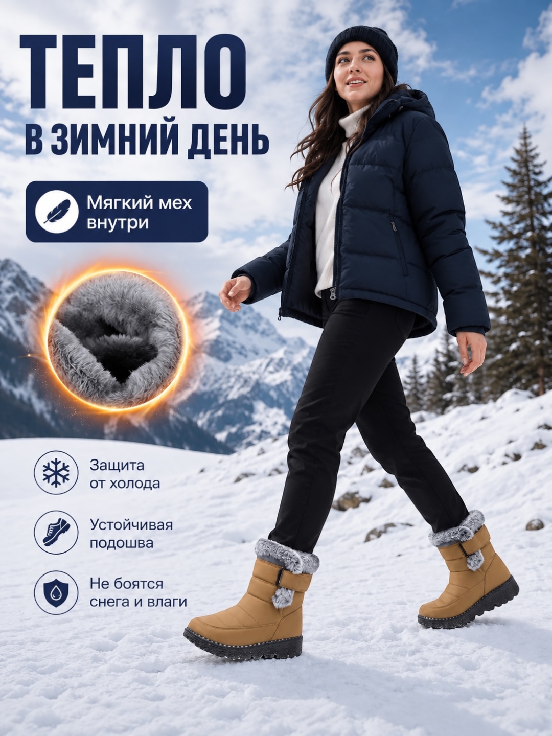 Ayollar uchun qishki dutiklar, issiq, mo‘ynali va sirpanmaydigan taglikli