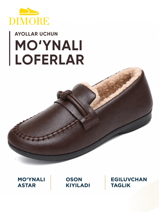 Ayollar uchun issiq loferlar, DIMORE CozyKnot, mo’ynali qishki oyoq kiyimi, 36-41