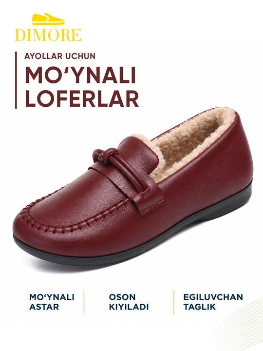 Ayollar uchun issiq loferlar, DIMORE CozyKnot, mo’ynali qishki oyoq kiyimi, 36-41