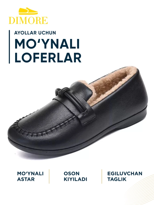 Ayollar uchun issiq loferlar, DIMORE CozyKnot, mo’ynali qishki oyoq kiyimi, 36-41