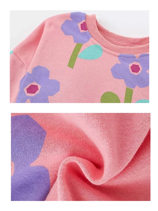 Oversize svitshot, qiz bolalar uchun gulli kofta, 4 yoshdan 10 yoshgacha