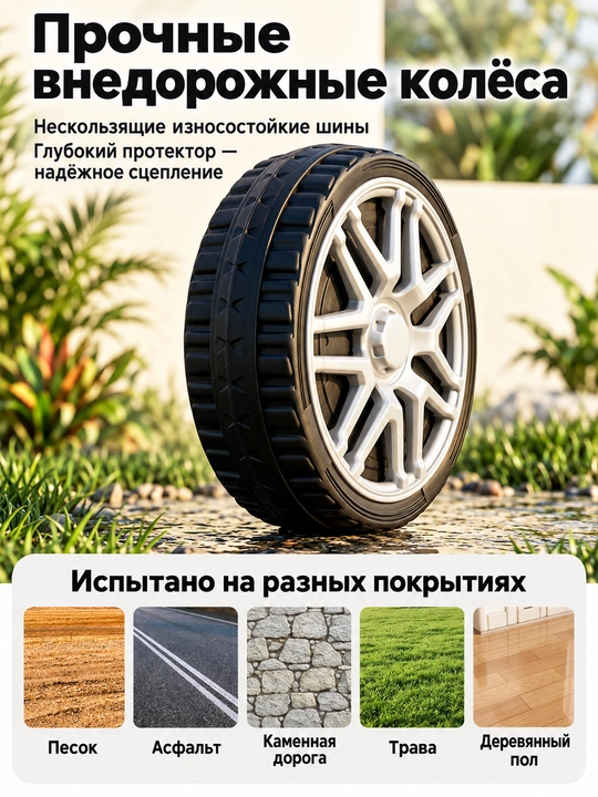 Детский электромобиль, управление с пульта и смартфона, LED-фары, музыка, режим качания
