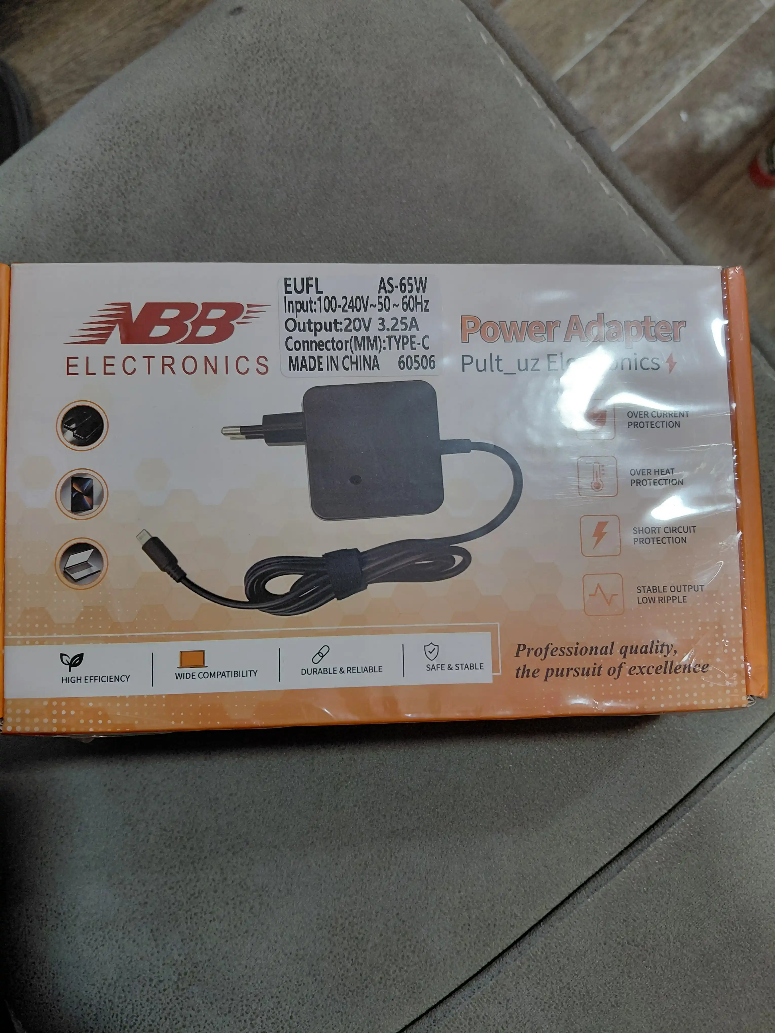 Type-C 65 Vt 20V 3.25A noutbuk zaryadnik tez zaryadlash moslamasi va quvvat adapteri simi