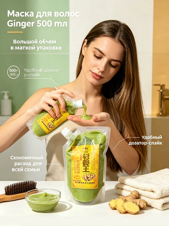 Zanjabil soch toʻkilish kremi 500 ml, bugʻlashsiz, soch ildizlarini mustahkamlaydi