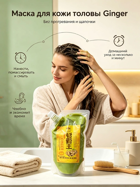 Zanjabil soch toʻkilish kremi 500 ml, bugʻlashsiz, soch ildizlarini mustahkamlaydi