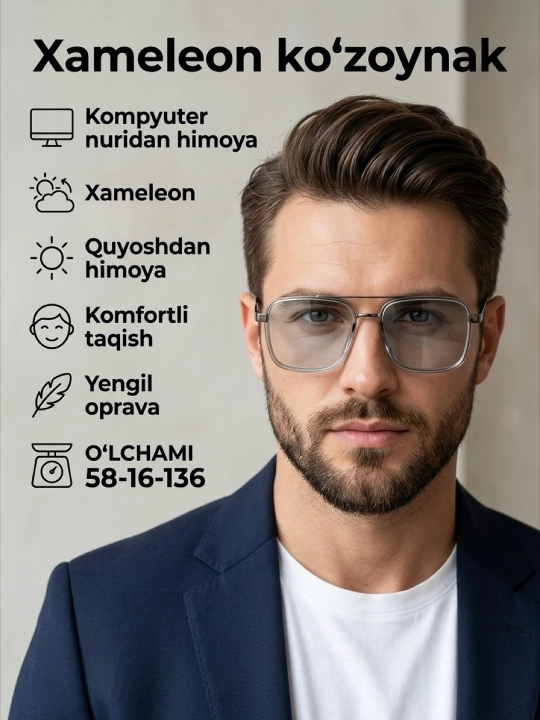 Aqlli ko‘zoynaklar, 3 ta 1 da, buqalamunlar, kompyuter va quyoshdan himoya - 