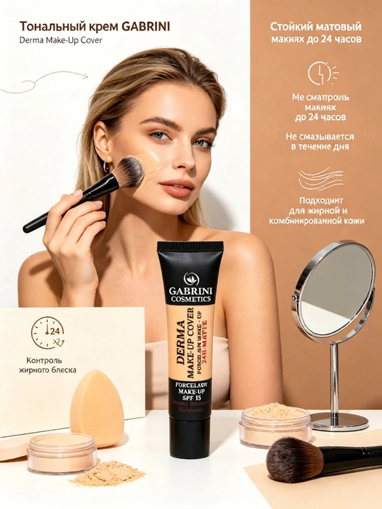 Matlovchi tonal krem 40 ml, yuqori qoplama, yogʻli teri uchun barqaror