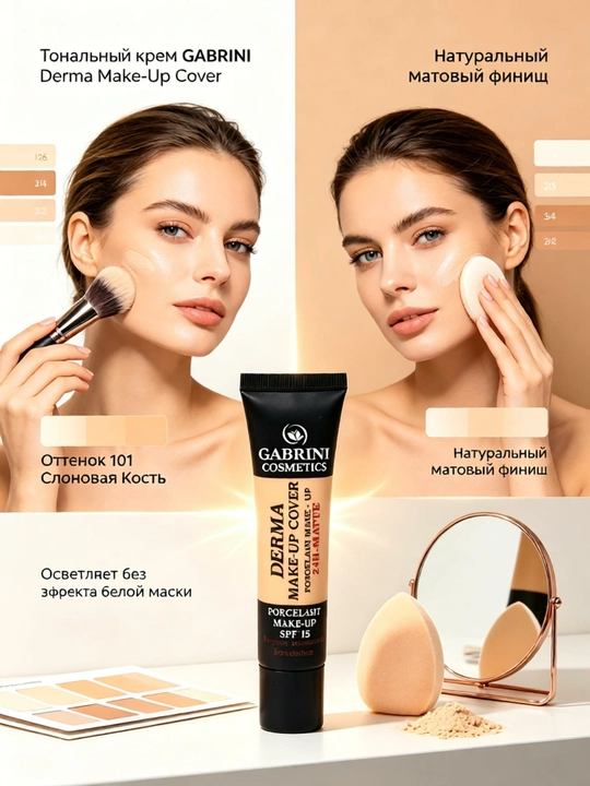 Matlovchi tonal krem 40 ml, yuqori qoplama, yogʻli teri uchun barqaror