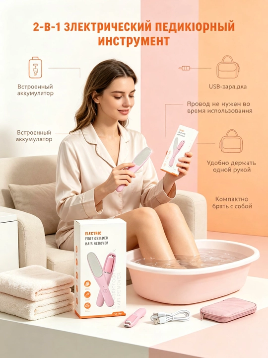 2-in-1 elektr oyoq silliqlagich, kallusni olib tashlaydi, zaryadlanuvchi