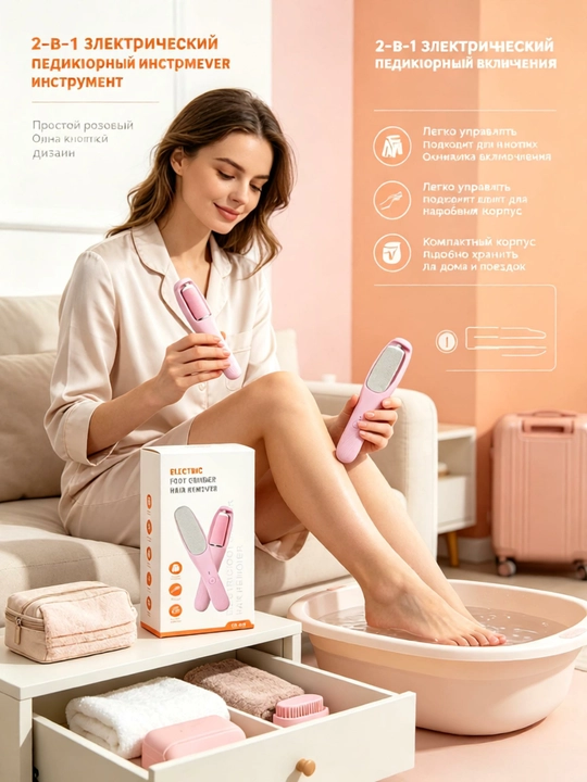 2-in-1 elektr oyoq silliqlagich, kallusni olib tashlaydi, zaryadlanuvchi