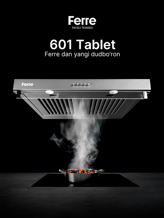 Oshxona uchun dudburon Ferre 601 Tablet, 2 motorli va yuqori havo tortish tezligi, 600 m³