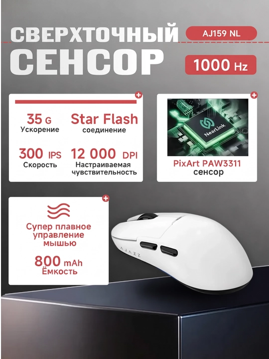 AJAZZ Игровая мышь - ультра-легкая беспроводная мышка для компьютера с Bluetooth, RGB
