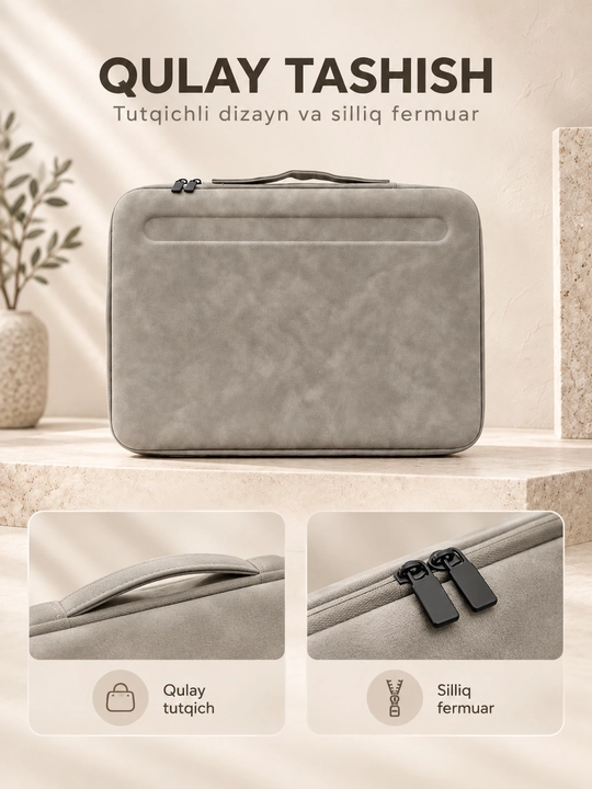 13–14 va 14-15,6 dyumli noutbuk uchun qulay ko‘p bo‘limli himoya sumkasi
