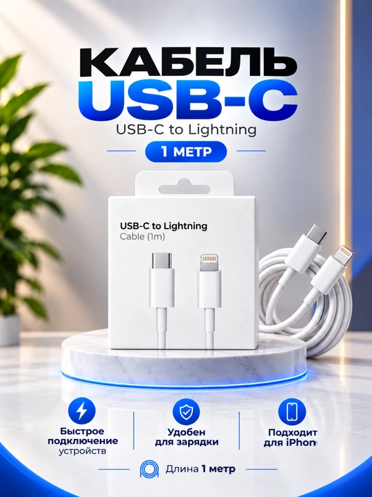 USB-C to Lightning kabel 1 m — iPhone 5 dan 14 gacha - 