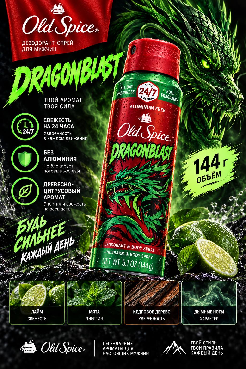 Old Spice Дезодорант-спрей для мужчин, 144 г - 