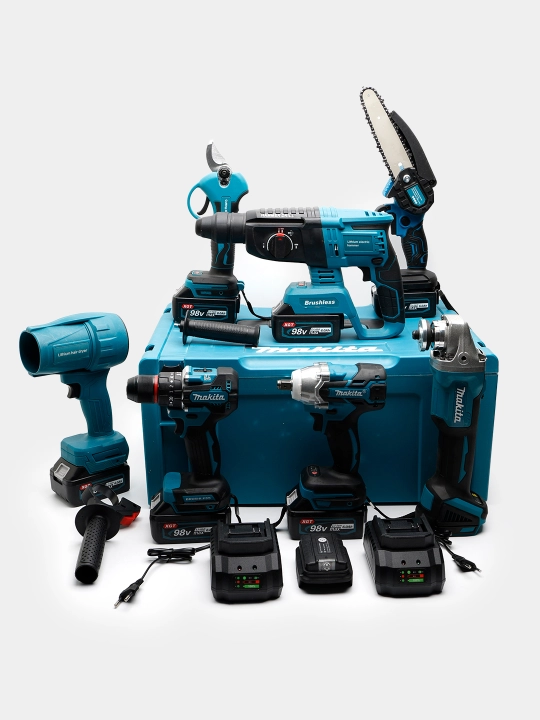 Makita elektr asboblar to‘plami 6/8 tasi 1 da, akkumulyatorli, mustahkam keys bilan