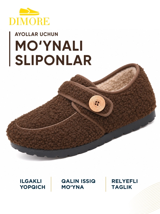 Ayollar uchun issiq loferlar, DIMORE TeddyStep, mo’ynali va yopishqoq tasmali, 36-41