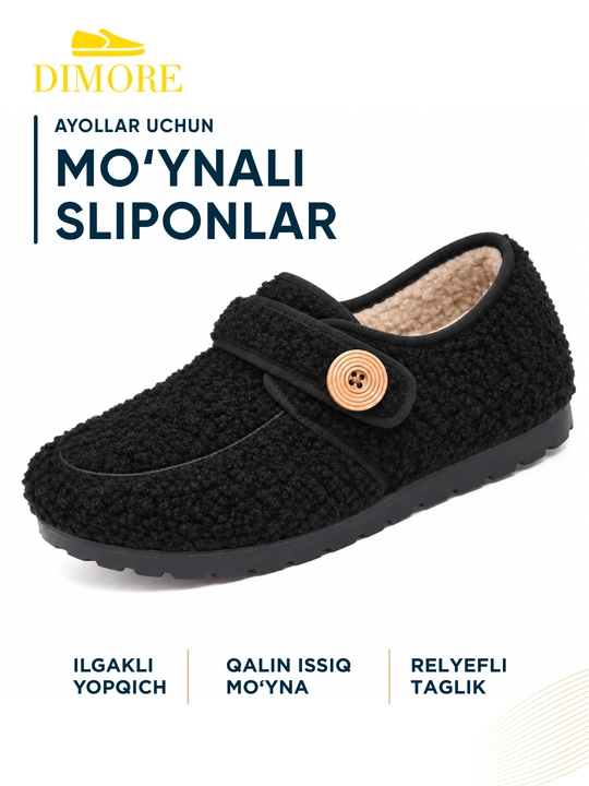 Ayollar uchun issiq loferlar, DIMORE TeddyStep, mo’ynali va yopishqoq tasmali, 36-41