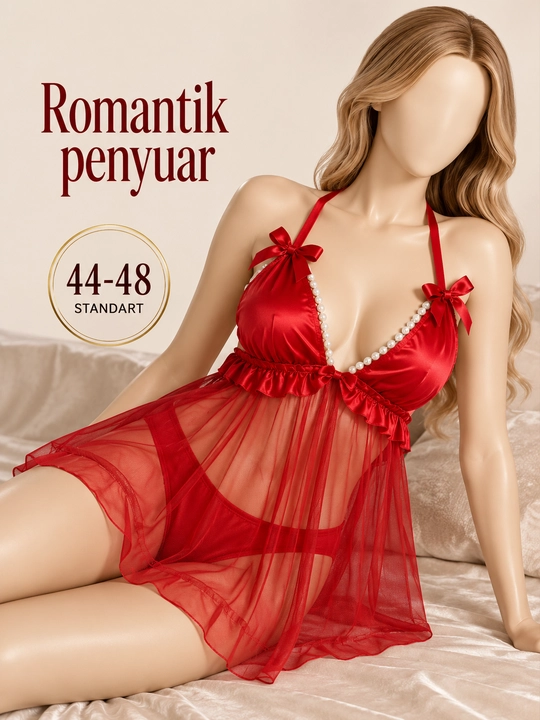 Женский романтический пеньюар, прозрачный babydoll, атласное и сетчатое домашнее белье - 