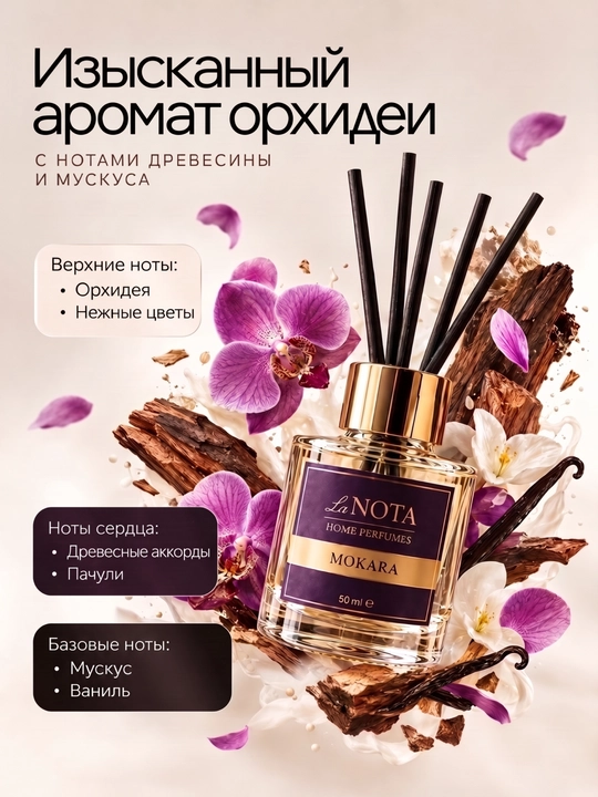 Uy uchun diffuzor La Nota, aromatizator, havo tozalagich tayoqchalar bilan, 50/100 ml