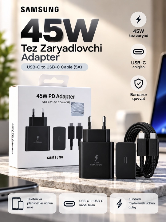 Зарядное устройство Samsung 45 Вт, 25 Вт, кабель Type-C, быстрое зарядное устройство