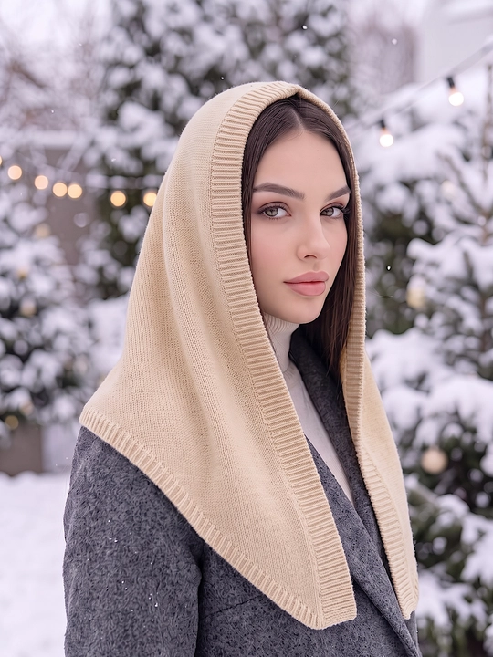 Ayollar qishki to'plami: beret shapka, shapkali romol, shapka sharf